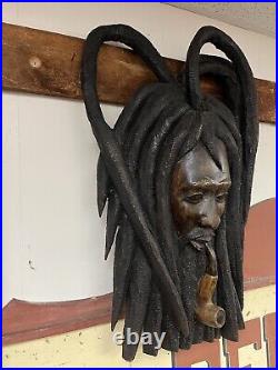 Bob Marley One Love Wall Hanging wood Folk Art Hand Carved Rastafarian Jamaican
