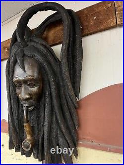 Bob Marley One Love Wall Hanging wood Folk Art Hand Carved Rastafarian Jamaican
