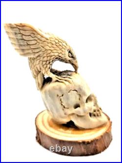 Bone Sculpture The all SEEING Raven, Very Rare Hand Carved Collection Purchased Bone Sculpture The all SEEING Raven, Very Rare Hand Carved Collection Purchased
