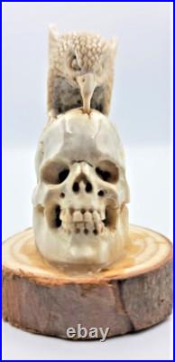 Bone Sculpture The all SEEING Raven, Very Rare Hand Carved Collection Purchased Bone Sculpture The all SEEING Raven, Very Rare Hand Carved Collection Purchased