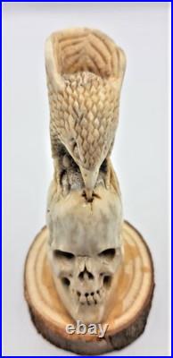 Bone Sculpture The all SEEING Raven, Very Rare Hand Carved Collection Purchased Bone Sculpture The all SEEING Raven, Very Rare Hand Carved Collection Purchased