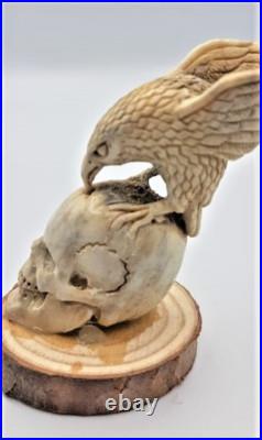 Bone Sculpture The all SEEING Raven, Very Rare Hand Carved Collection Purchased Bone Sculpture The all SEEING Raven, Very Rare Hand Carved Collection Purchased