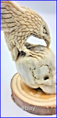 Bone Sculpture The all SEEING Raven, Very Rare Hand Carved Collection Purchased Bone Sculpture The all SEEING Raven, Very Rare Hand Carved Collection Purchased