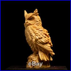 Boxwood Hand-Carved Owl Figures Wood Craft Gift Sculpture Artwork Statue