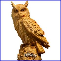 Boxwood Hand-Carved Owl Figures Wood Craft Gift Sculpture Artwork Statue