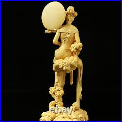 Boxwood Wood Carving Chang'e Statue Mythological Figure Sculpture Collection New