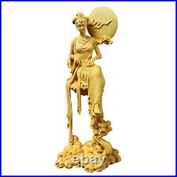 Boxwood Wood Carving Chang'e Statue Mythological Figure Sculpture Collection New