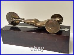 Bronze Metal Sculpture Modernist Vintage Man Men Car Automobile Mystery Artist