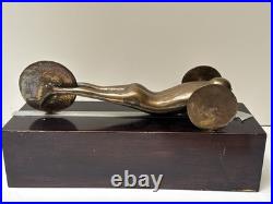 Bronze Metal Sculpture Modernist Vintage Man Men Car Automobile Mystery Artist