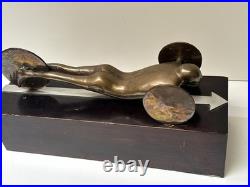 Bronze Metal Sculpture Modernist Vintage Man Men Car Automobile Mystery Artist