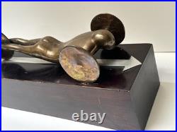 Bronze Metal Sculpture Modernist Vintage Man Men Car Automobile Mystery Artist