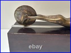Bronze Metal Sculpture Modernist Vintage Man Men Car Automobile Mystery Artist