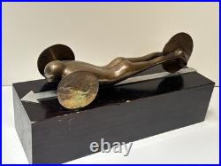Bronze Metal Sculpture Modernist Vintage Man Men Car Automobile Mystery Artist