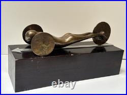 Bronze Metal Sculpture Modernist Vintage Man Men Car Automobile Mystery Artist