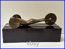 Bronze Metal Sculpture Modernist Vintage Man Men Car Automobile Mystery Artist