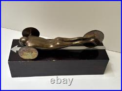 Bronze Metal Sculpture Modernist Vintage Man Men Car Automobile Mystery Artist