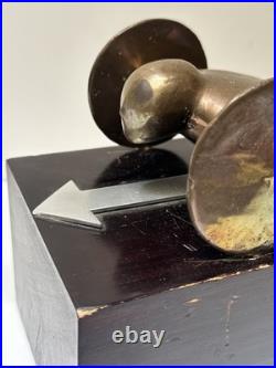 Bronze Metal Sculpture Modernist Vintage Man Men Car Automobile Mystery Artist