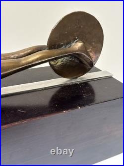 Bronze Metal Sculpture Modernist Vintage Man Men Car Automobile Mystery Artist