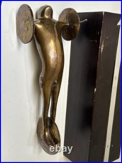 Bronze Metal Sculpture Modernist Vintage Man Men Car Automobile Mystery Artist
