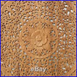 Brown Stain Lotus New Wood Carving Home Wall Panel Mural Decor Art Statue gtahy