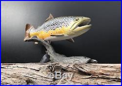 Brown Trout Wood Carving Flyfishing Sculpture Rod Reel Lodge Art Fishing Flies