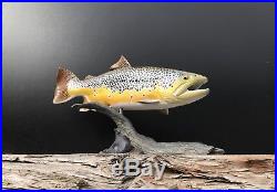 Brown Trout Wood Carving Flyfishing Sculpture Rod Reel Lodge Art Fishing Flies