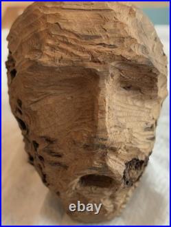 Brutalist Carved Interpretation Of An Abstract Wooden Head Sculpture Art Decor Brutalist Carved Interpretation Of An Abstract Wooden Head Sculpture Art Decor