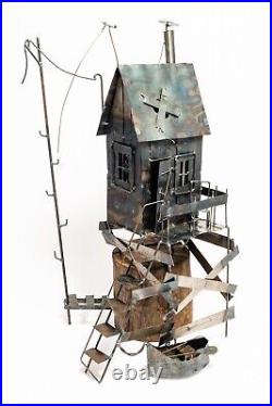 Brutalist Metal & Wood Boathouse Sculpture Signed, One of a Kind, Vintage