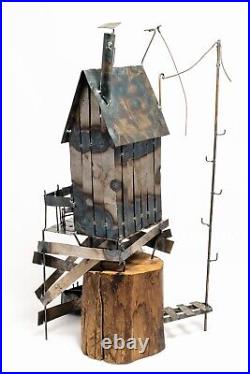 Brutalist Metal & Wood Boathouse Sculpture Signed, One of a Kind, Vintage