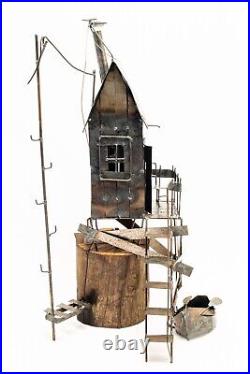 Brutalist Metal & Wood Boathouse Sculpture Signed, One of a Kind, Vintage