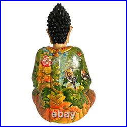 Buddha Statue Lotus Pose Manidhari Mudra Painted Wood Carving Sculpture Bali Art