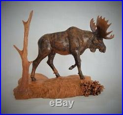 Bull Moose Original Cherry Wood Carving Sculpture By Joan Kosel