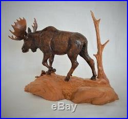 Bull Moose Original Cherry Wood Carving Sculpture By Joan Kosel