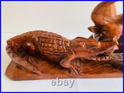 Bull and crocodile fight wooden sculpture France 1940