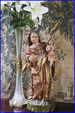 C17th Carved Wood Gesso Sculpture Madonna and Child Baroque Statue Notre Dame