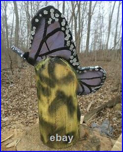 CHAINSAW CARVED PURPLE BUTTERFLY, HOME, AND GARDEN DECOR/Sculpture
