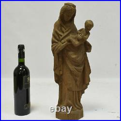 Ca. 1900 old sculpture of Madonna and child, carved wood, height 19,6 in