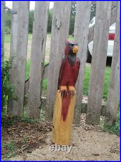 Cardinal Red Bird Totem Chainsaw Carving Bird Decor Totem Pole