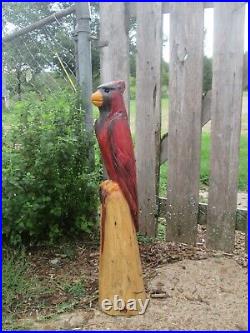 Cardinal Red Bird Totem Chainsaw Carving Bird Decor Totem Pole