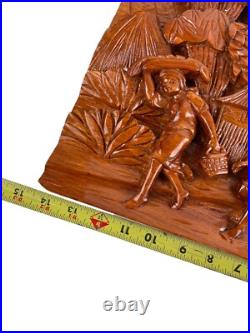 Carved Artisan 3D Whittled Figural Wooden Plaque Picture Children Trees