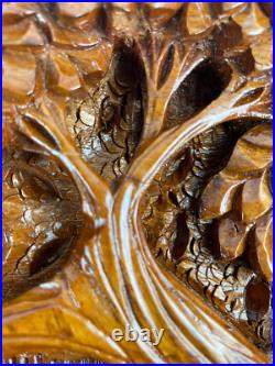 Carved Artisan 3D Whittled Figural Wooden Plaque Picture Children Trees