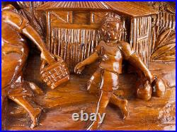 Carved Artisan 3D Whittled Figural Wooden Plaque Picture Children Trees