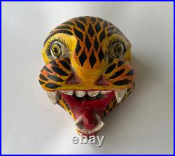 Carved Cat Tiger Head Bust Wood Carving Art Decor OOAK Handmade