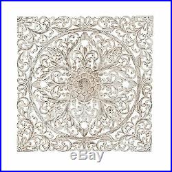 Carved Floral Ivory Medallion Wood Wall Panel by Studio 350 Brown N/A