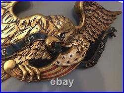 Carved, Gilded, and Painted Wooden Federal Eagle Wall Plaque Bellamy style 1940s