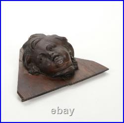 Carved Oak Cherubic Putto Bust Wall Hanging, Early 20th Century, Unique Antique