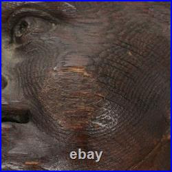 Carved Oak Cherubic Putto Bust Wall Hanging, Early 20th Century, Unique Antique