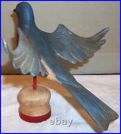 Carved & Painted Folk Art Blue Bird Signed Joseph A. Santangelo'92