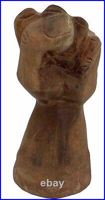 Carved Solid Wood Clenched Power Raised Fist Hand Sculpture READ