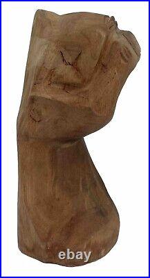 Carved Solid Wood Clenched Power Raised Fist Hand Sculpture READ